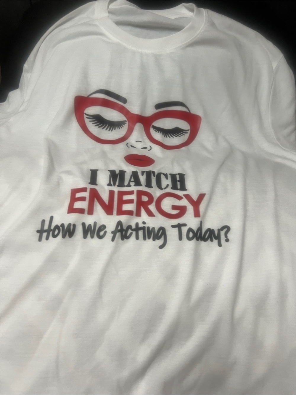 Source Unknown White Tee with Red Graphic 'I Match Energy'
